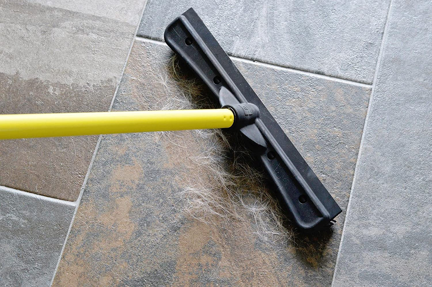 Pet hair removal broom with scraper and telescopic handle